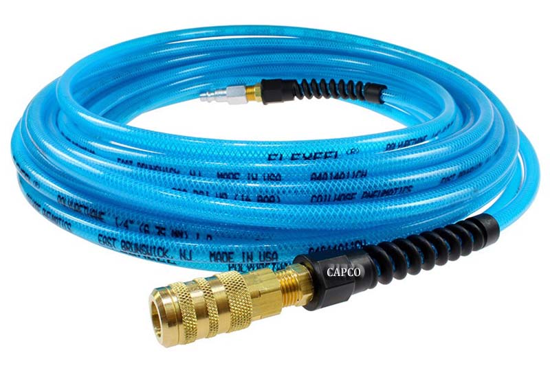 PFE4100TS15X Flexeel Hose, 1/4 ID x 100, 1/4 Industrial QDs w/ SR, Transparent Blue