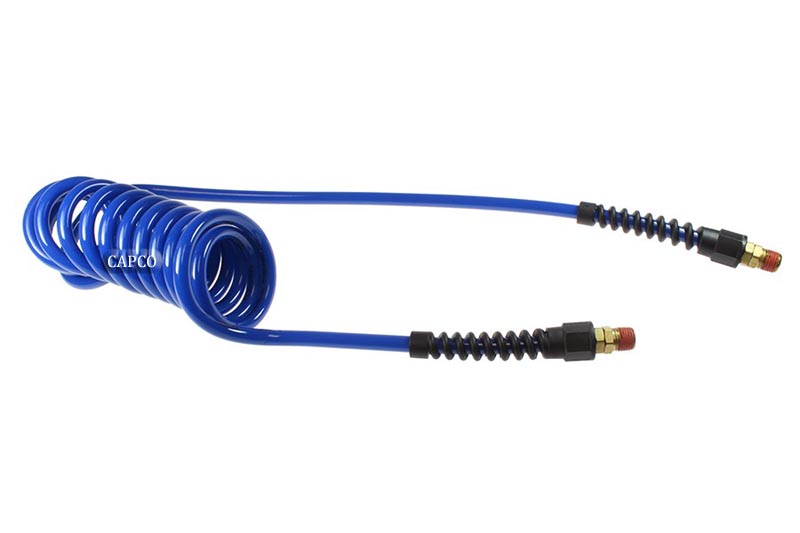 PU14-15B-B Flexcoil, 1/4" x 15', 1/4" NPT Swivel Strain Relief Fittings, Blue